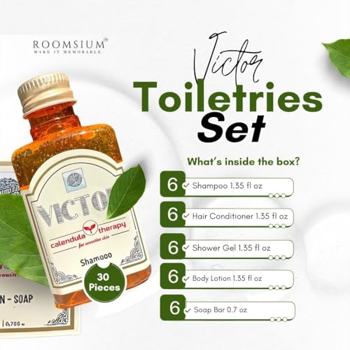 Roomsium Victor 30-Piece Hotel Toiletries Set for Vacation Rentals