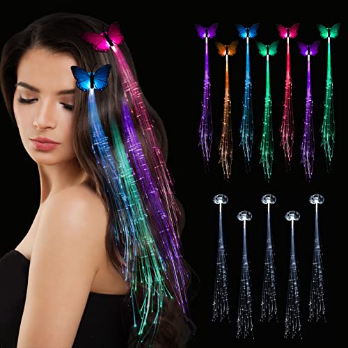 12-Pack LED Light Up Fairy Hair Clips with Butterfly & Heart Designs