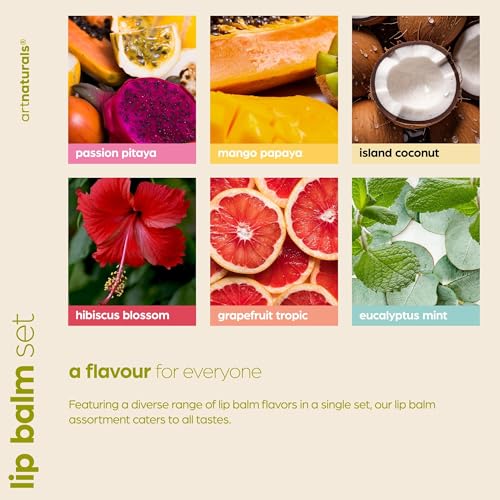 ArtNaturals Beeswax Lip Balm Gift Set ? 6 Pack Assorted Flavors with Coconut Oil, Aloe & Jojoba Oil ? Hydrating, Nourishing, Natural Lip Care