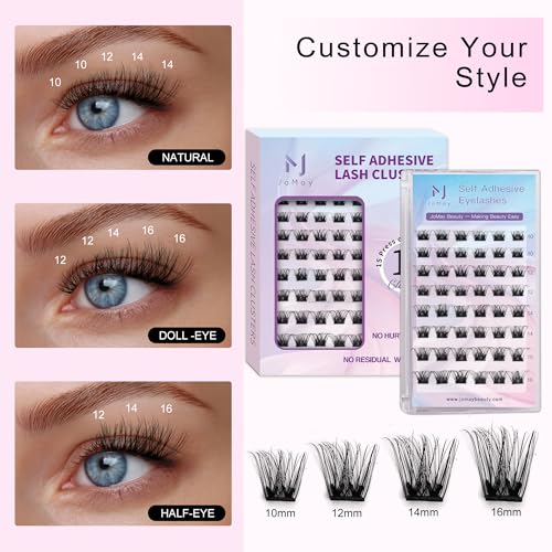 Self-Adhesive Eyelash Clusters - No Glue, D Curl, 48pc