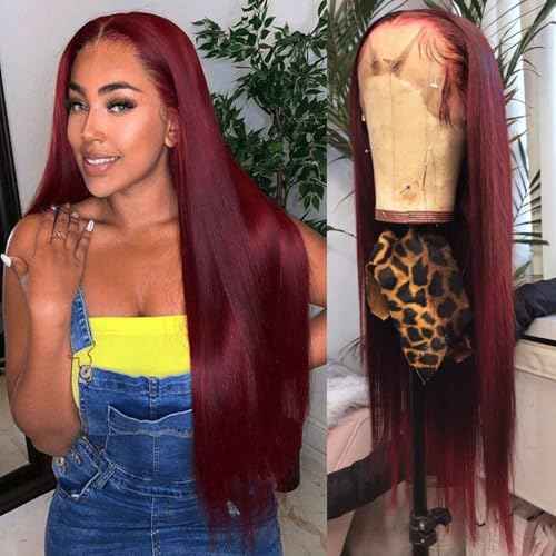 Burgundy Long Straight Synthetic Lace Front Wigs Ready to Wear Glueless Wig Pre Plucked 13x6 Lace Front Wig Straight HD Lace Front Wig 99j For Black Women