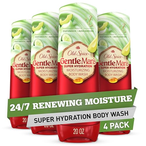 Old Spice Super Hydration Body Wash GentleMan¡¯s Blend Cucumber + Avocado Oil for Deep Cleaning and 24/7 Renewing Moisture // Comfort dry skin even after rinsing, 20 oz (Pack of 4)