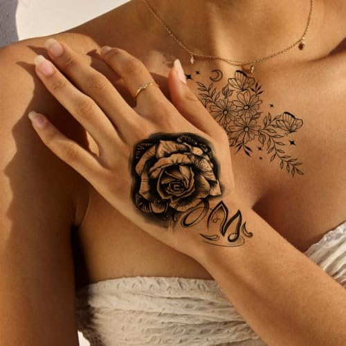 34 Sheets Flower Temporary Tattoos for Women - Waterproof