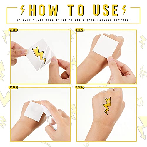 Leelosp 144 Pieces Halloween Lighting Bolt Tattoos Lightning Bolt Stickers Hand Temporary Tattoos Accessories Apparel Accessories for Birthday Party Favor Decorations, 9 Styles
