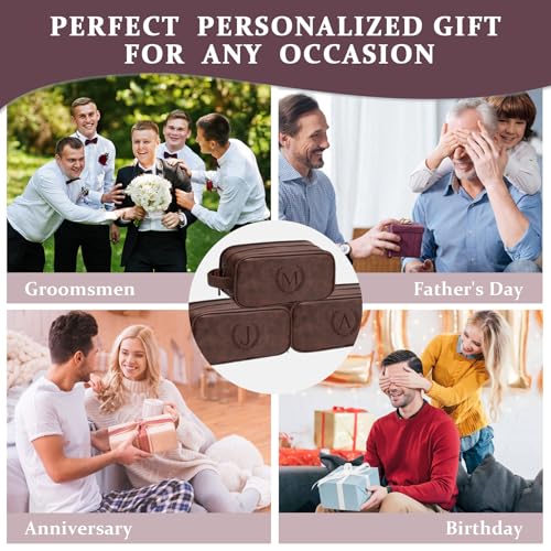 Janhavi Personalized Toiletry Bag for Men, Gifts for Boyfriend, Toiletry Bag For Shower Caddy,Personalized Initials & Wheat Mens Toiletry Travel Bag Travel Essentials for Men(Medium, Dark Brown, J)