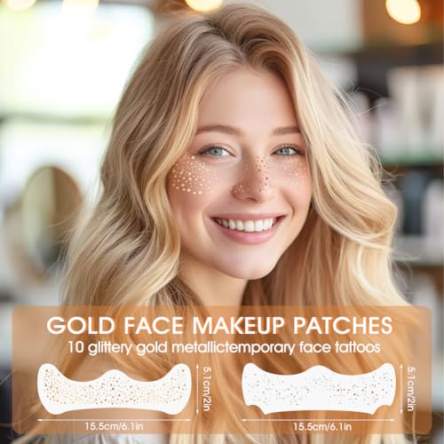 Gold Glitter Freckle Patches - 10pcs Waterproof Face Tattoos