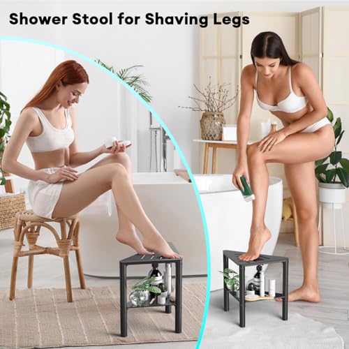 Non-Slip Shower Stool with Storage - Corner Bathroom Step