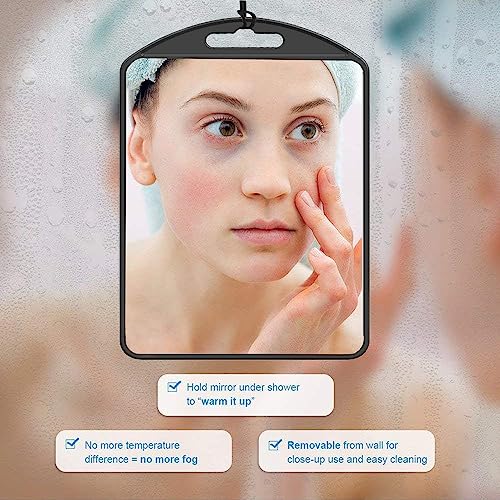 APHUIME Acrylic Black Fogless Shower Mirror with Hook - Anti-Fog Shaving Mirror