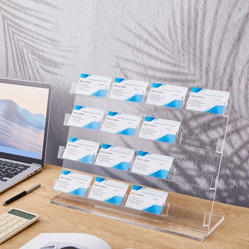 Dunzoom 16-Slot Acrylic Business Card Holder for Desk, Clear Display Stand