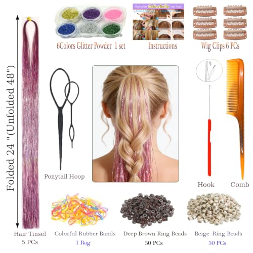 CelineBella Bubblegum Pink Hair Tinsel 48" - 1250 Strands