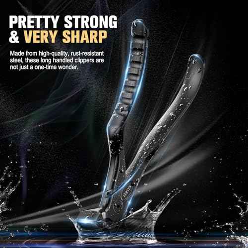 FERYES Ergonomic Non-Slip Long Handle Nail Clippers for Seniors, Unique Angled Head Curve Wide Jaw Opening Toenail Clipper with Catcher for Thick Toenails and Fingernails