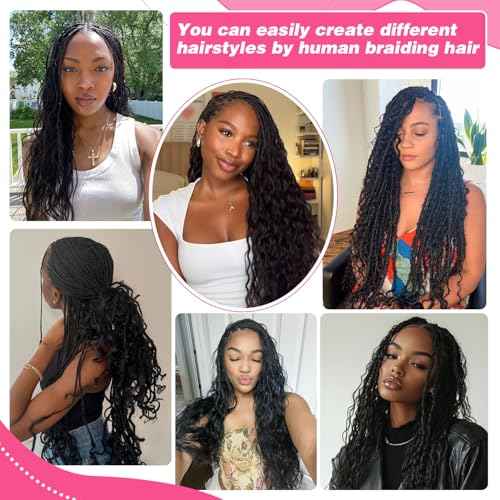 Human Braiding Hair 100g One Bundle/Pack 20 Inch Natural Black Body Wave Curly Bulk Human Hair for Braiding No Weft 100% Unprocessed Brazilian Human Hair Braiding Hair for Boho Braids
