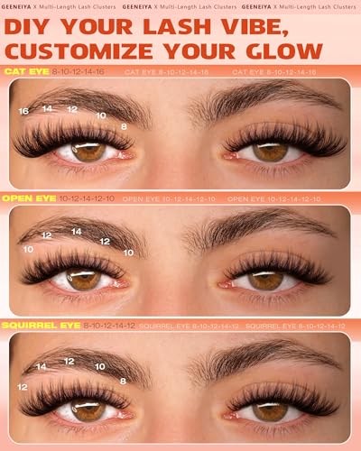Geeneiya Fluffy Lash Clusters 8-16mm, C Curl 3D DIY Eyelash Extensions