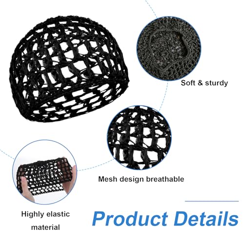 2-Pack Black Crochet Mesh Wig Cap with Lift Strap for Curly Hair
