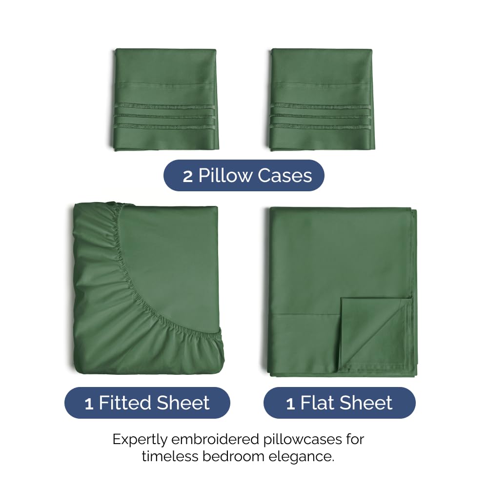 Twin 4 Piece Sheet Set - Breathable & Cooling Bed Sheets - Hotel Luxury Bed Sheets for Women, Men, Kids & Teens - Comfy Bedding w/ Deep Pockets & Easy Fit - Soft & Wrinkle Free - Twin Emerald Sheets