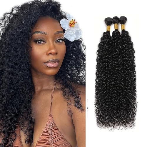 Black Kinky Curly Human Hair Bundles 22-26 Inch Natural Black #1B Wet & Wavy
