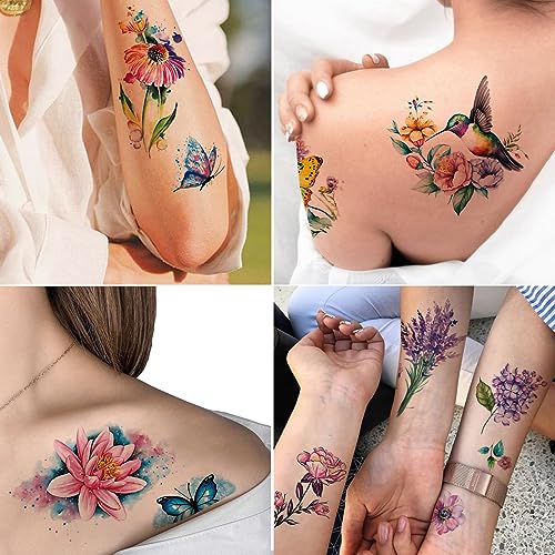 Tazimi 3D Watercolor Temporary Tattoos for Women (9 Sheets)