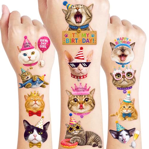 96 Cute Cat Temporary Tattoos for Kids