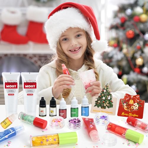 Christmas Lip Gloss Making Kit- Fun Lip Gloss Kit to Make Your Own Lip Gloss for Girls, Women, Teens, Beginner, Moisturizing Lip Gloss Base, DIY Lipstick Set Christmas Gift for Women, Daughters