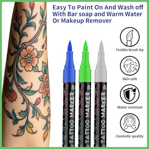18 Colors Temporary Tattoo Markers with 96 Stencils