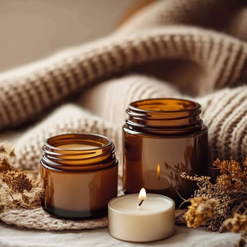 4oz Amber Glass Jars with Black Lids, 48 Pack