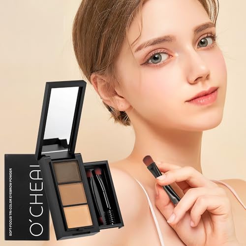 CCbeauty 3-Color Eyebrow Powder Kit with Stencils & Tools