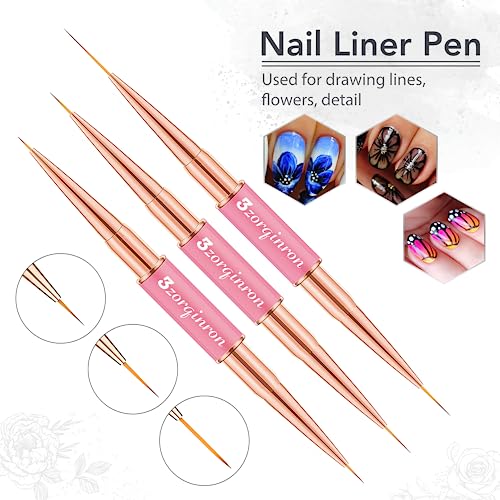Pink Professional Double-Ended Nail Art Brush Set - 5 Pcs for DIY & Salon