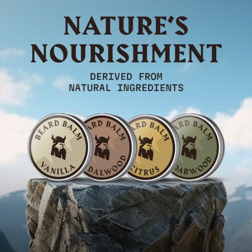 Striking Viking Beard Balm for Men - Pack of 4, 1 Oz Tins, Assorted Scents - Hydrating Balm & Moisturizer - Beard Butter Variety Pack