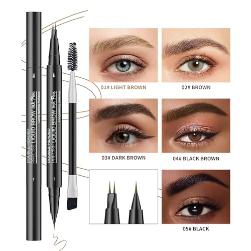 5-Shade Microblading Eyebrow Pen - Dual Tip Brow Marker with Spoolie