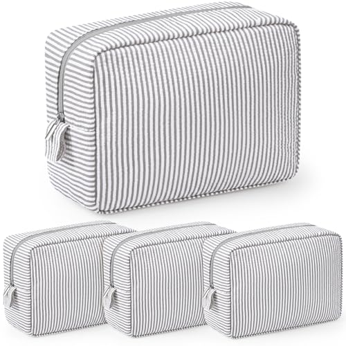 Sanwuta 3-Piece Seersucker Makeup Bags - Travel Toiletry Organizer