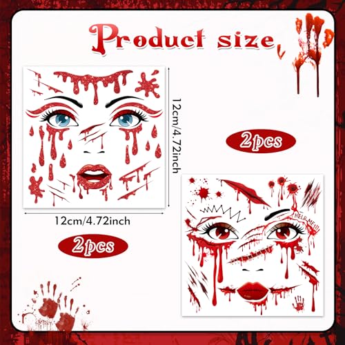 HOWAF Halloween Face Tattoos - 4 Sheets Bloody Scars for Vampire Costume