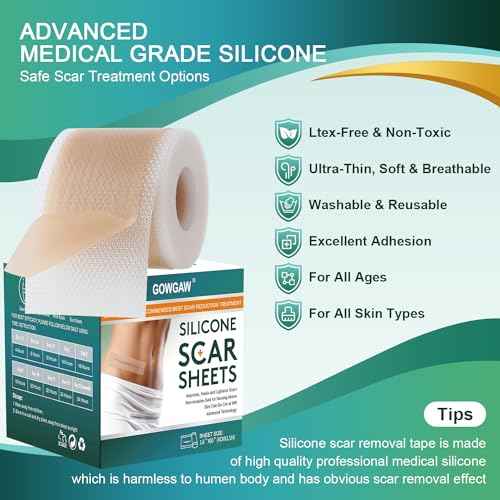 Medical Grade Silicone Scar Sheets, Silicone Scar Tape (1.6¡±x 60¡± Roll-1.5M), Professional Scar Removal Treatment, Reusable Silicone Scar Strip for Keloid, C-Section, Surgery, Burns, Acne Etc