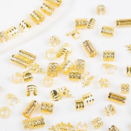 Gold Hair Cuffs for Braids - 100 Piece Set