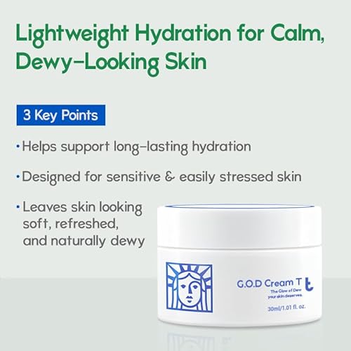 Fromgod -the Glow Of Dew your skin deserves- G.O.D Cream T ? Hydrating & Calming Face Cream ? Lightweight Korean Moisturizer for Soft, Balanced Skin (30ml/1.01 fl. oz.)