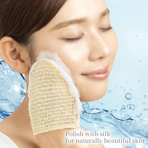 Silk Face Mitten 100% Natural Silk | Exfoliating Facial Puff for Sensitive Skin, Dry Skin, Blackheads, Pore Care, Gentle Peeling | Japanese Skincare Mitt | Rich Silk Face Towel Made in Japan