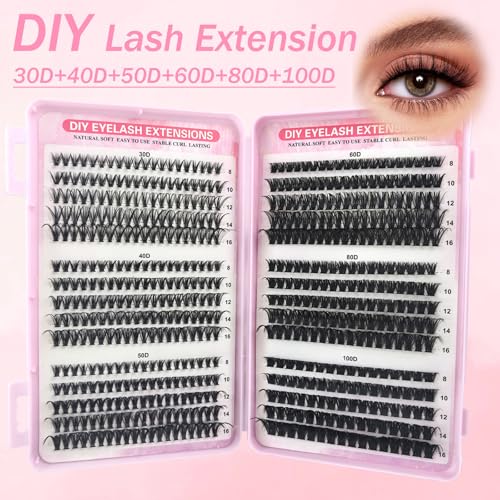 570Pcs Lash Extension Kit, 8-16mm Eyelash Clusters, DIY