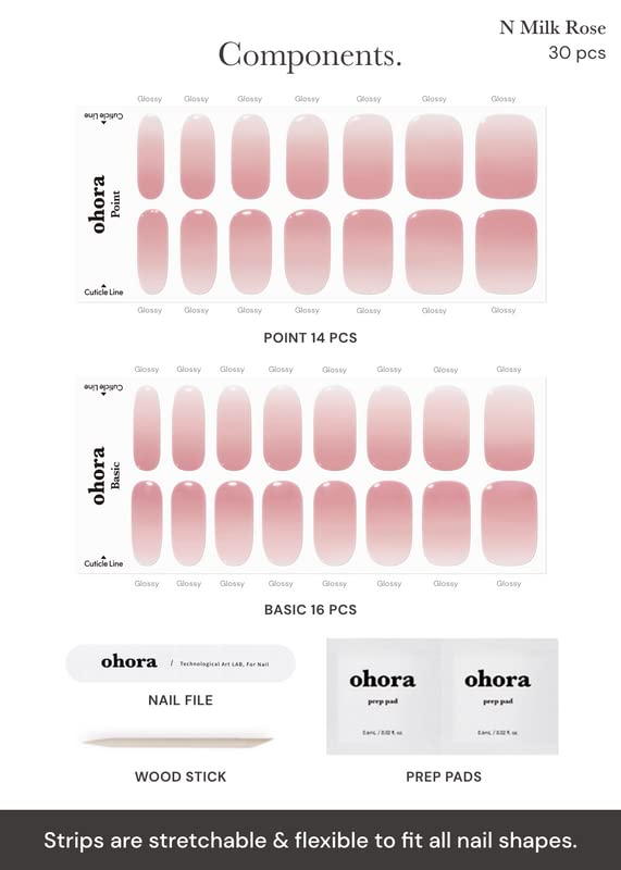ohora Semi Cured Gel Nail Strips - N Milk Rose, 30 Pack, Salon Quality