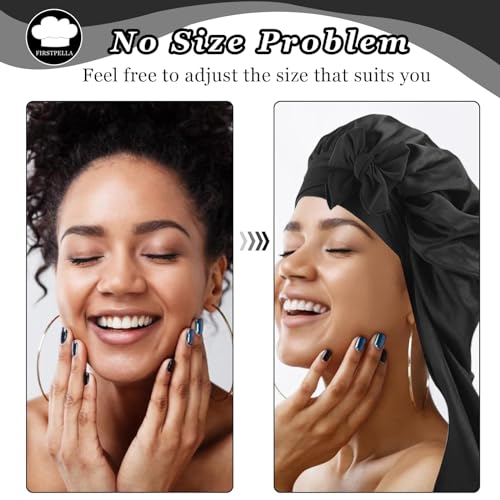 Silk Satin Hair Bonnet for Sleeping with 2 Scrunchies - Large Size