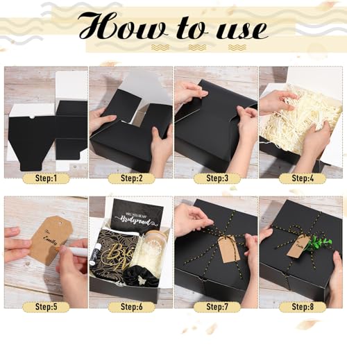 Meanplan 14 Pcs Bridesmaid Proposal Gifts Set, Will You Be My Bridesmaid Gifts with Proposal Box Glass Cup Makeup Bag Cards Lip Balm Hand Cream Candle Scrunchie Bracelet Diamond Pen for Wedding(Black)