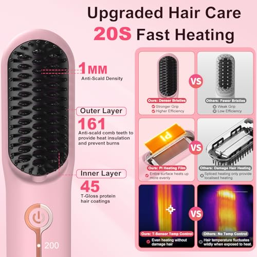 Cordless Hair Straightener Brush - Portable Ionic Frizz-Free Styling