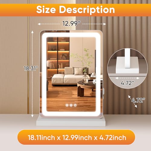 Sweetcrispy 18"x13" LED Vanity Mirror with Lights, Small Smart Makeup Mirror with Touch Control, Dimmable Lighting