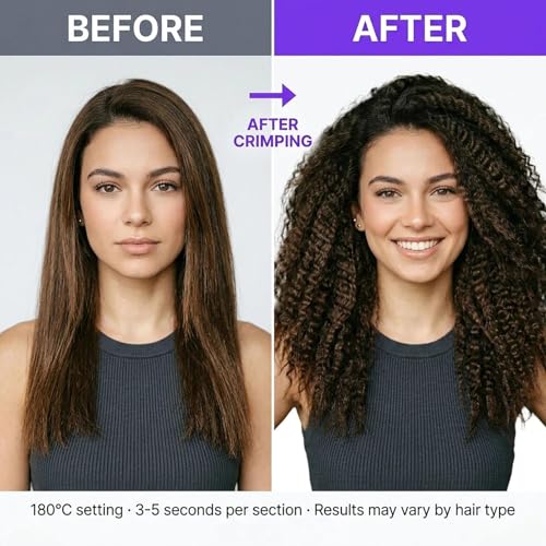 Hair Crimper Iron with Titanium Ceramic Plates - 5 Heat Settings