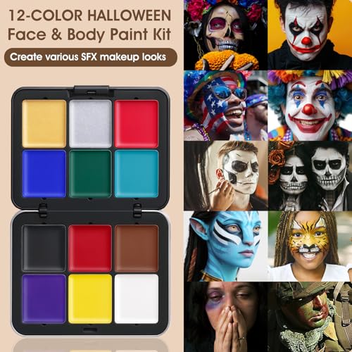LSxia 16-Color Face & Body Paint Kit with Sponges & Brushes – Halloween SFX Makeup Palette