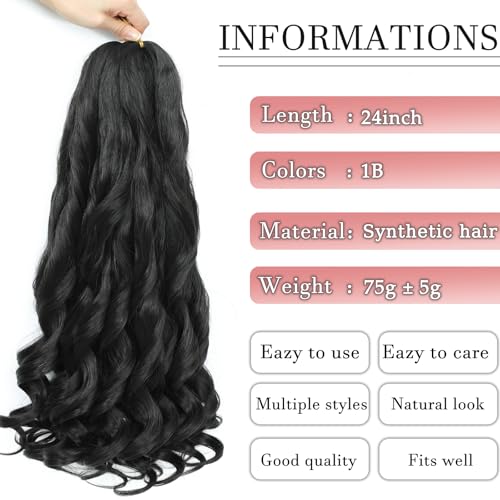 French Curl Braiding Hair 24 Inch 8 Pack Pre-Stretched Crochet