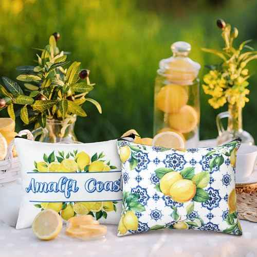 9 Pcs Amalfi Coast Cosmetic Bag Italy Lemons Canvas Makeup Bags Romantic Lemon Themed Travel Pouch Souvenir Gift for Women Girls Bachelorette Friend Birthday