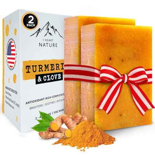 iHeart Nature Organic Turmeric Soap for Dark Spots & Acne with Clove Bud (2 Packs) ? Face & Body Bar ? Rich, Creamy Lather for Natural Skin Glow Aromatherapy