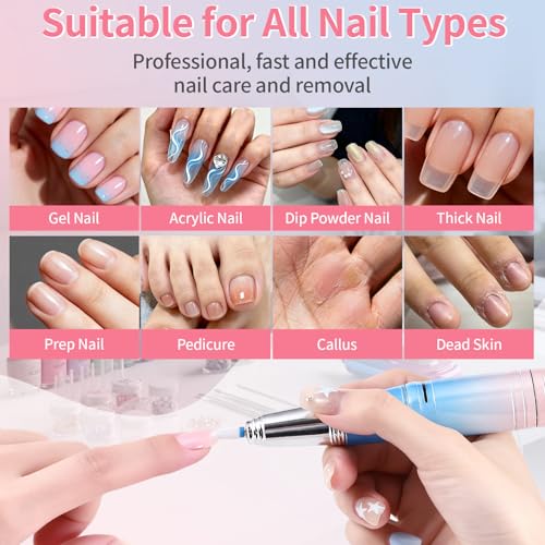 Electric Nail Drill Professional - 45000 RPM Cordless Nail Drill with Rechargeable Stand, Electric Nail File with Nail Lamp, Portable Nails Drills for Acrylic Gel Polishing Removing, Home & Salon Use
