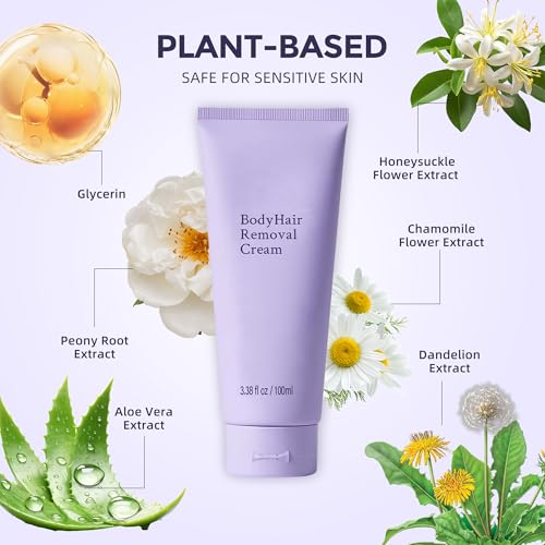 Hair Removal Cream for Women, Plant-Based Sensitive Skin Formula, Fast-Acting Depilatory Cream for Legs/Arms/Underarms/Stomach/Bikini Line, 2-in-1 Hair Removal ((3.38 Fl Oz (Pack of 1)))