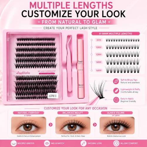Natural Lash Clusters Kit 120Pcs 8-16MM Wispy Eyelashes