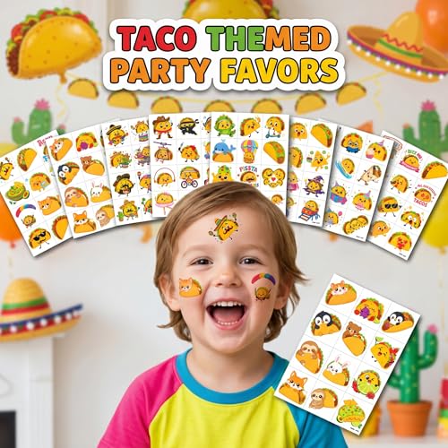 96 Taco Temporary Tattoos for Kids - Fiesta Party Favors